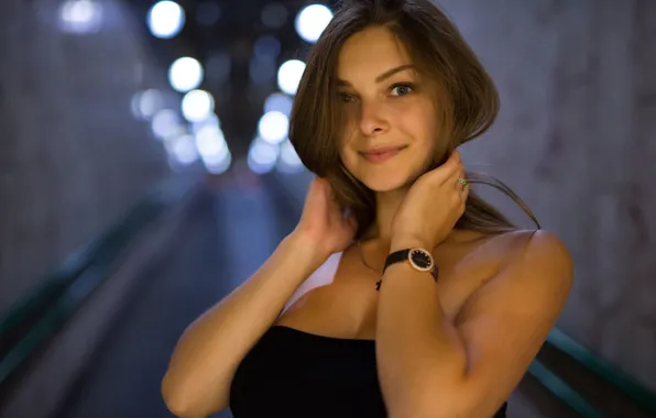 Girl, model, watch, the evening, photographer, brown hair, cross, big Breasts