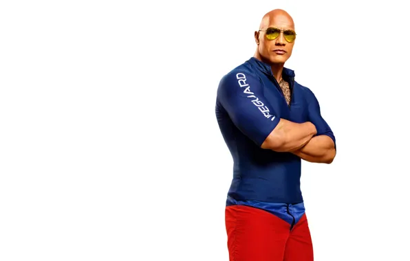 Picture pose, figure, glasses, bald, costume, white background, muscles, Dwayne Johnson