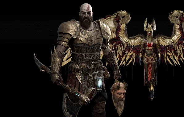 Axe, Kratos, Kratos, God Of War, Leviathan, Valkyrie, God Of War, Mimir 's Head