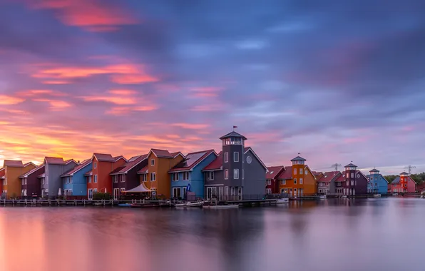 Sunset, home, channel, Netherlands, Groningen, Pascal Teschner