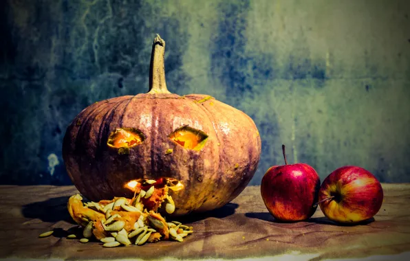 Photo, apples, Halloween, pumpkin