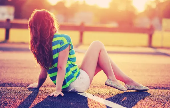Picture summer, girl, the city, shorts, long hair, sunlight