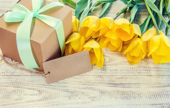 Picture love, gift, bouquet, yellow, tape, tulips, love, yellow