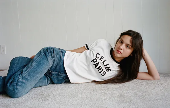 Look, girl, room, jeans, on the floor, Olivia Rodrigo