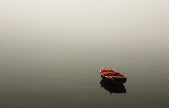 Water, landscape, nature, fog, lake, river, boat