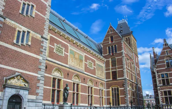 The sky, the city, the building, frame, Amsterdam, beautiful, statue, architecture