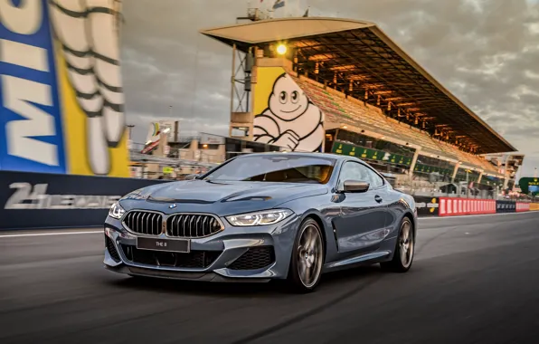 Picture asphalt, coupe, BMW, track, Coupe, 2018, gray-blue, 8-Series