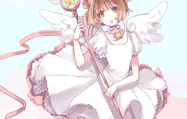Wings, angel, dress, girl, Card Captor Sakura, Sakura - collector cards
