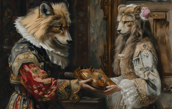 Look, decoration, love, fantasy, gift, wolf, picture, dress