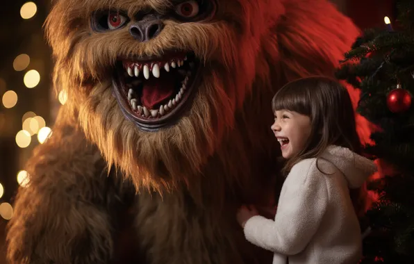 Picture Monster, Smile, Christmas, Girl, New year, Joy, Digital art, Supernatural beings
