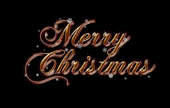 Snow, snowflakes, the inscription, Christmas, New year, black background, gold plated, congratulations