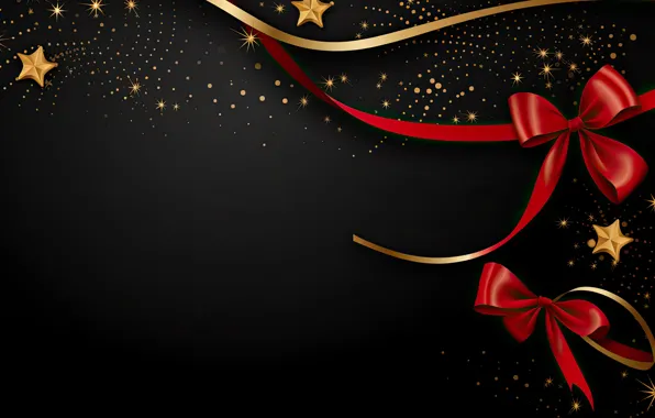 Tape, point, Christmas, red, New year, black background, bows, stars