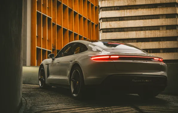 White, Car, Parking, Porsche Taycan Turbo S