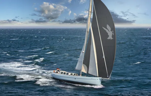 Sea, wave, clouds, the way, yacht, sail, captain, before the storm
