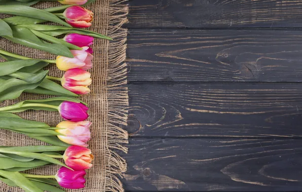 Picture flowers, colorful, tulips, pink, wood, pink, flowers, tulips