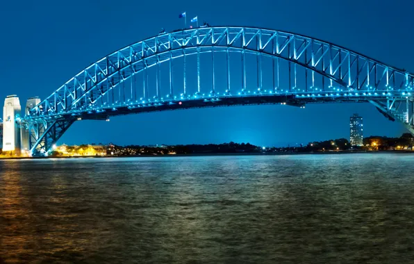 Night, bridge, lights, river, Australia, lights, Sydney, promenade
