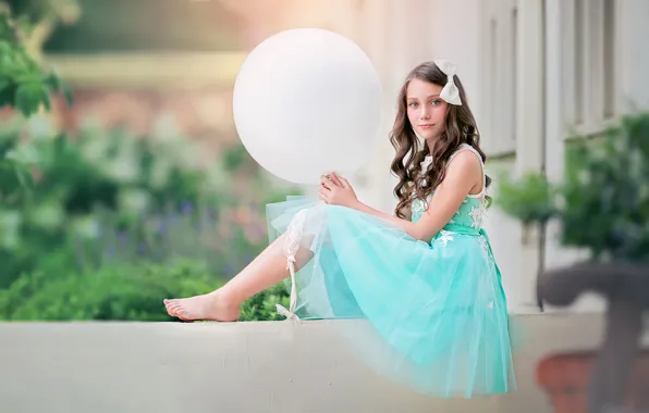 Look, balloon, mood, barefoot, ball, dress, girl