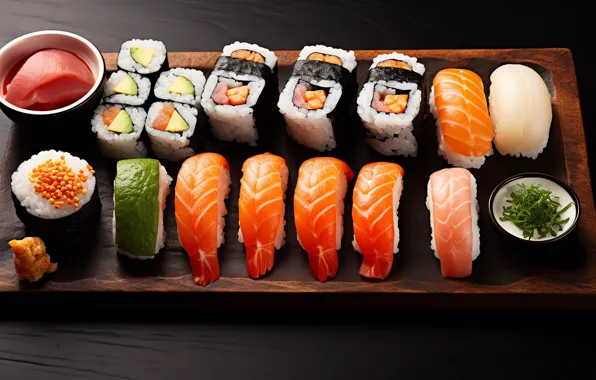 Sushi, rolls, Asian cuisine, AI art, neural network