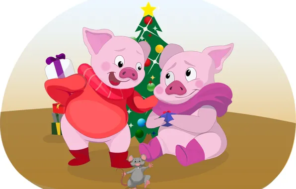 Tree, mouse, New year, pigs