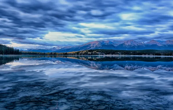 Mountains, lake, reflection, Canada, Albert, Alberta, Canada, Jasper National Park