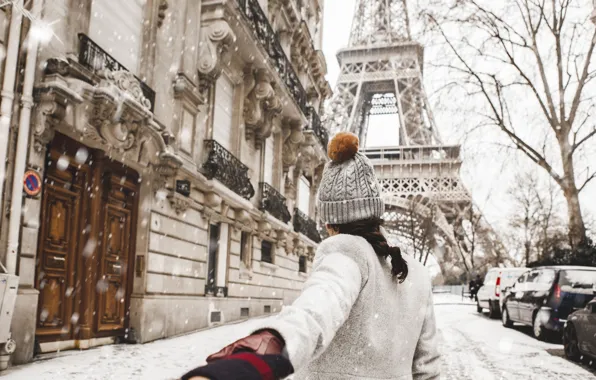 Picture Love, Paris, Winter, France, Snow, Street, Wallpaper, Woman