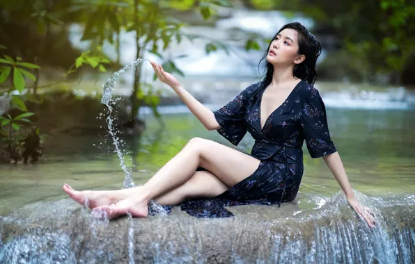 Girl, nature, brunette, Asian