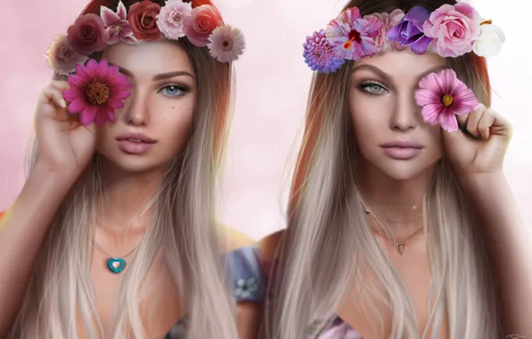Picture girl, flowers, blonde, wreath