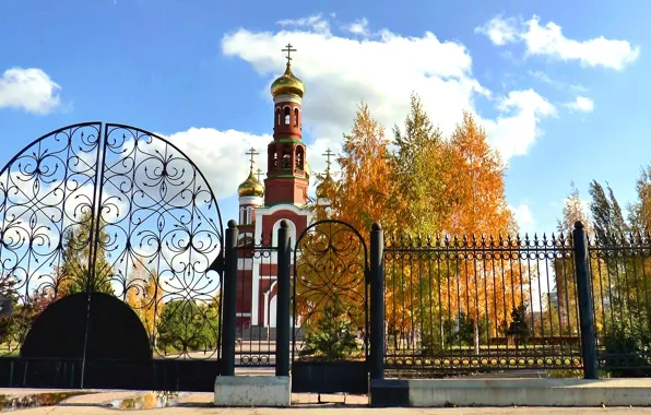 Autumn, clouds, Church, Temple, OMSK, SIBERIA