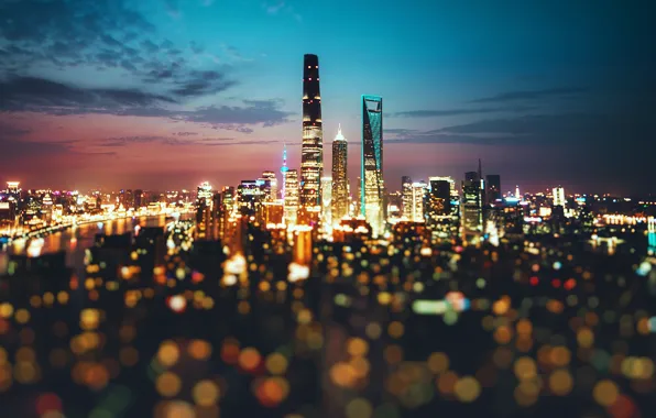 Picture night, the city, lights, the evening, China, bokeh