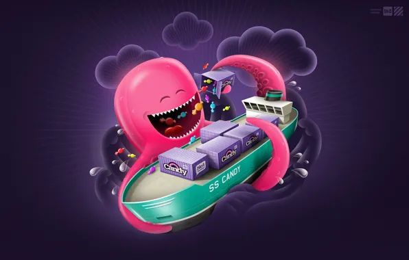 Picture water, ship, laughter, octopus, candy, hunger, box