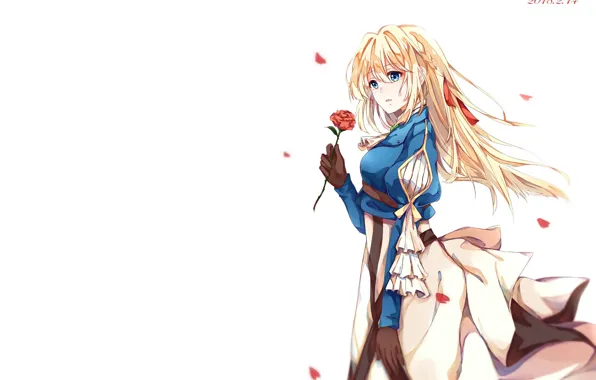 Girl, rose, petals, Violet Evergarden