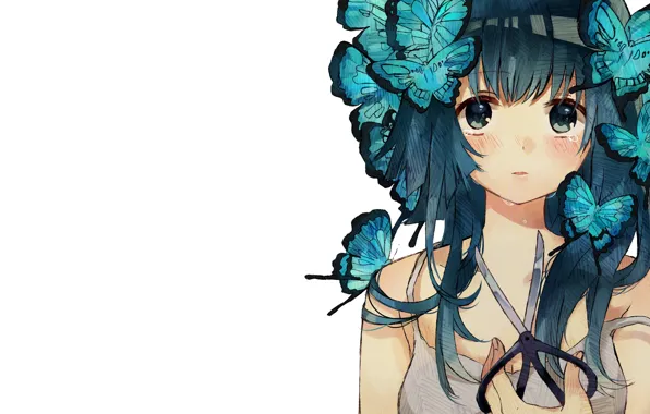 Sadness, girl, mood, butterfly, sadness, minimalism, anime, tears