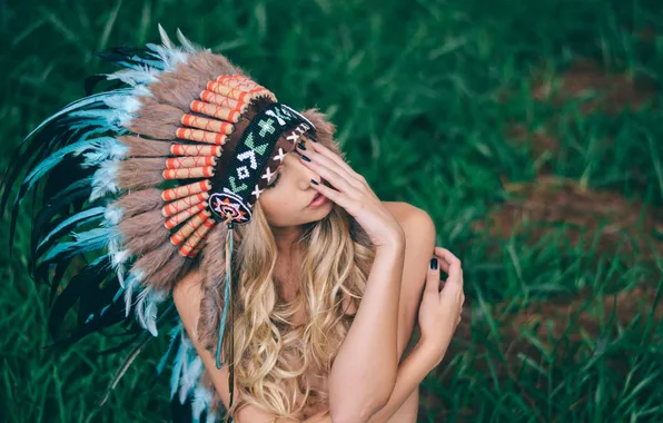 Picture summer, girl, face, feathers, headdress