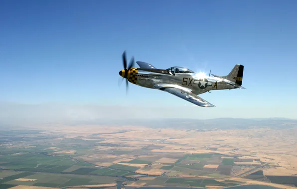 The sky, flight, the plane, landscape, field, fighter, propeller