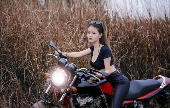 Picture girl, style, motorcycle, bike, Asian