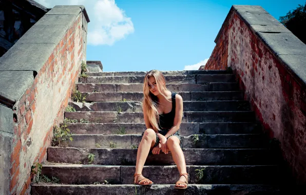 Summer, girl, the city, feet, hair, Moscow, tan, dress