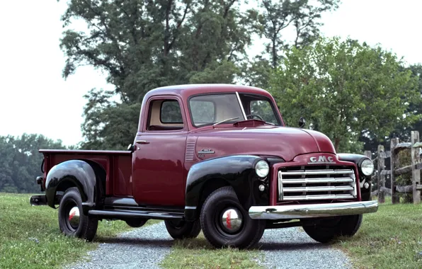 Wallpaper road, trees, 150, classic, pickup, the front, 1950, GMC for ...