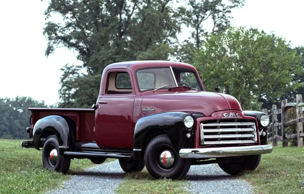 Picture road, trees, 150, classic, pickup, the front, 1950, GMC