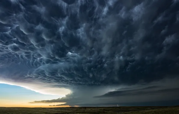 Field, the sky, landscape, clouds, nature, rain, lightning, twilight