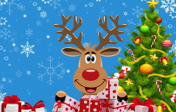 Background, tree, deer, gifts, picture