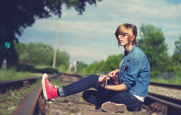 Picture music, guitar, railroad, musician, All Star, bokeh