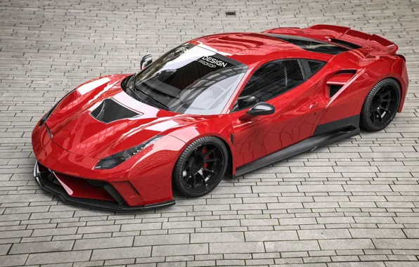 Red, Auto, Machine, Ferrari, Supercar, Rendering, Concept Art, Sports car