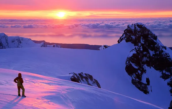 Clouds, mountains, Sunset