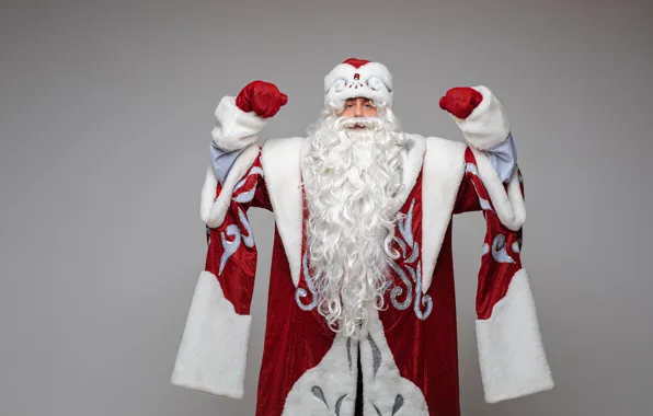 Pose, hand, power, Christmas, outfit, New year, beard, grey background