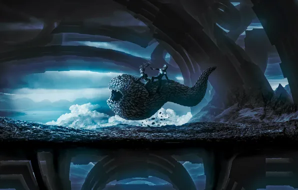 Clouds, mountains, something, creatures, flight, the chase