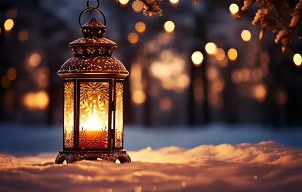 Picture winter, snow, decoration, New Year, Christmas, lantern, light, new year