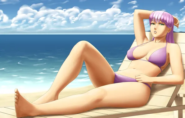 Sand, sea, beach, chest, girl, shore, body, bikini