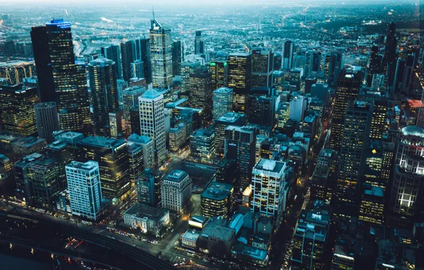 The city, lights, view, building, height, New York, skyscrapers, tower