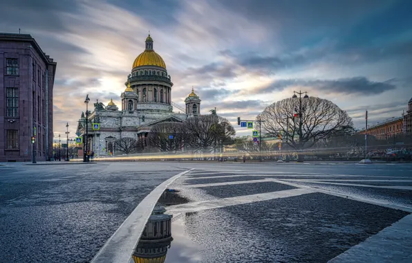 Picture the city, reflection, Peter, puddle, area, Saint Petersburg, St. Isaac's Cathedral, Igor Pridannikov