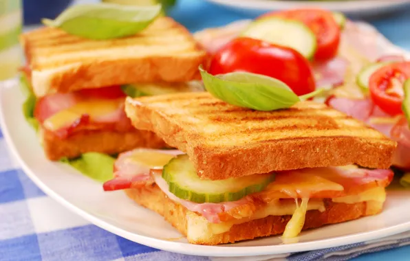 Cucumber, bread, sandwich, vegetables, bacon